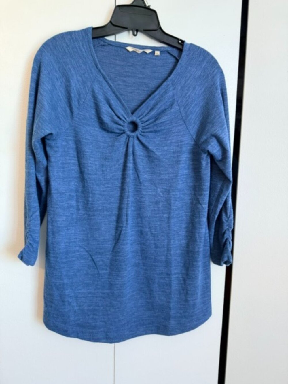Soft Surroundings Blue Knit Top | Women’s Small | 3/4 Sleeve Ring Detail Tee